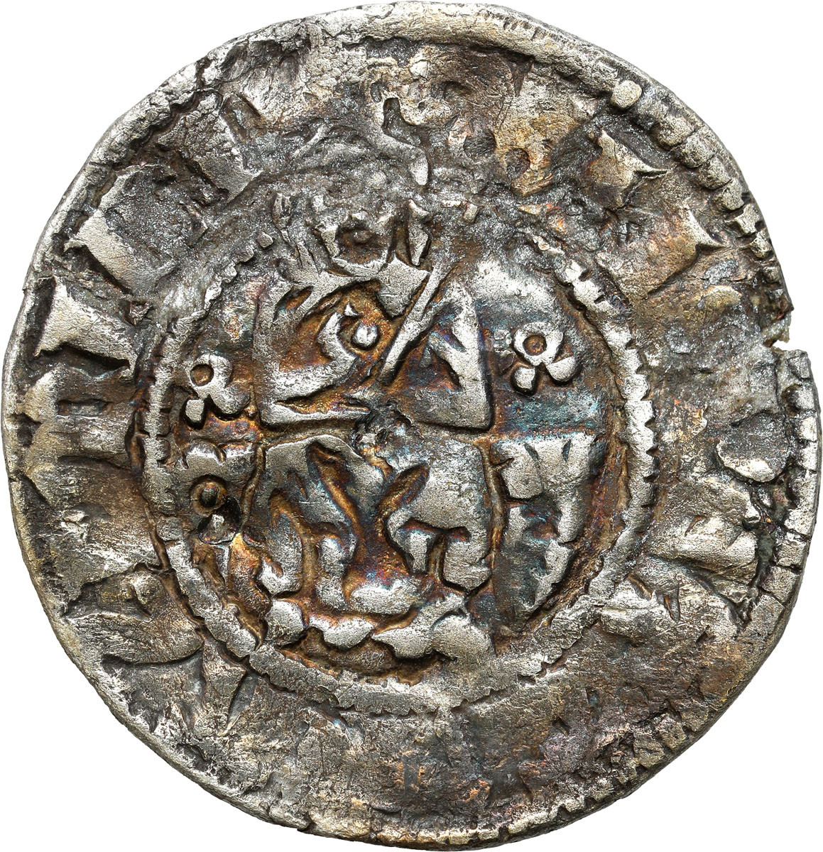 Kazimierz III Wielki. Kwartnik duży (półgrosz), Kraków - berło poza obwódką - RZADKOŚĆ R4